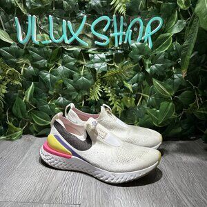 Nike Epic Phantom React Flyknit White Fuchsia Slip On Sneaker Women Size 8